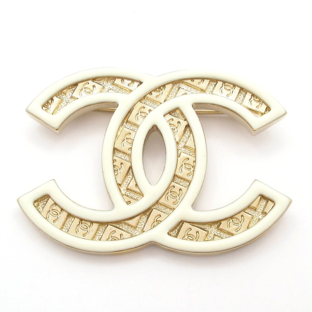 Chanel Coco Brooch Gold White